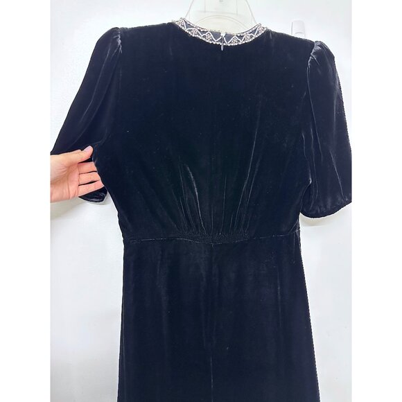 Saloni Tabitha Velvet Mini Dress Black Diamante Embroidery Beaded Crystal US 8 - Picture 9 of 16